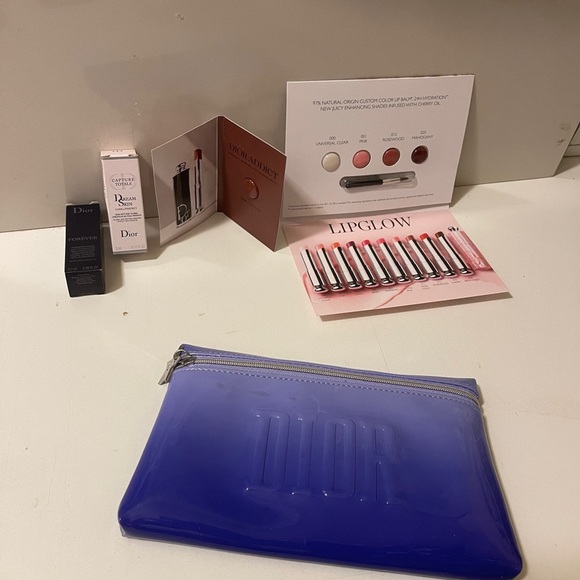 DIOR Beauty Blue Violet Makeup Bag with Foundation 1N & face cream lip glow - Picture 10 of 16